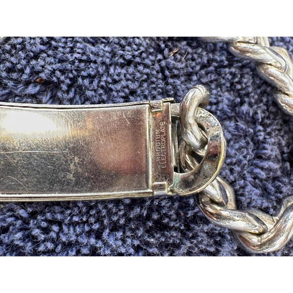 Vintage Champs ID Bracelet Rhodium Plate Cuban Chain Mens 7.5" - Picture 4 of 8